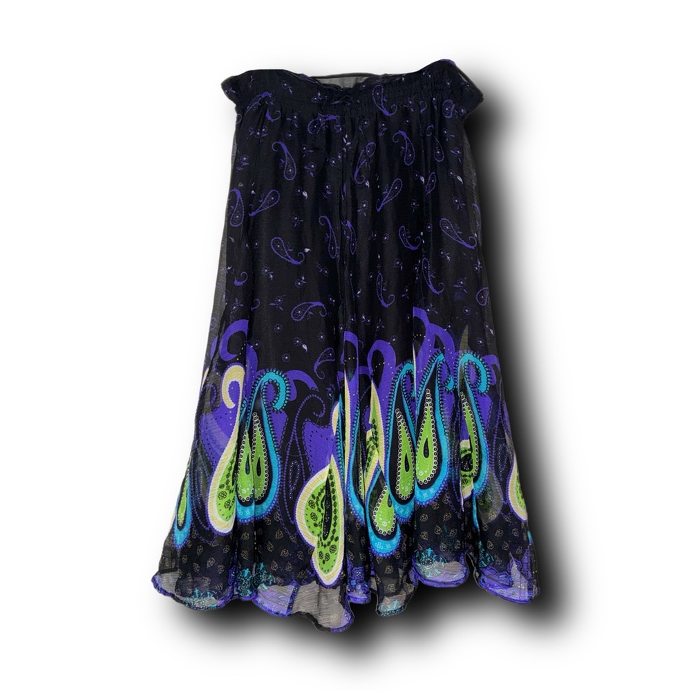 Philosophy by Republic Gauzy Black and Purple A-Line Midi Skirt Fairycore Whimsy